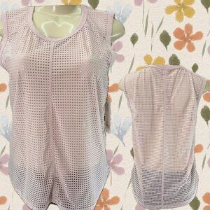 Sage L Pink Rose Sheer Perforated Mesh Crew Neck Wicking Muscle Sleeveless Top